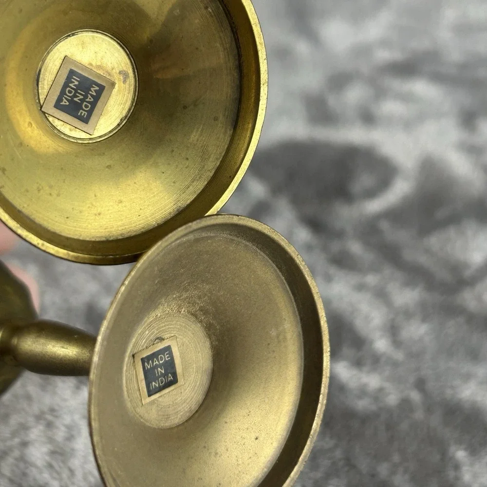 Vintage Miniature‎ Brass Goblet Candle Sticks Lots Of Patina